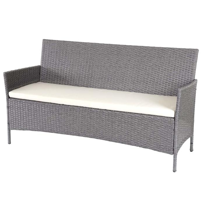 3-2-1-1 Poly-Rattan Garten-Garnitur Halden, Lounge-Set Sitzgruppe Sofa ~ grau, Kissen creme