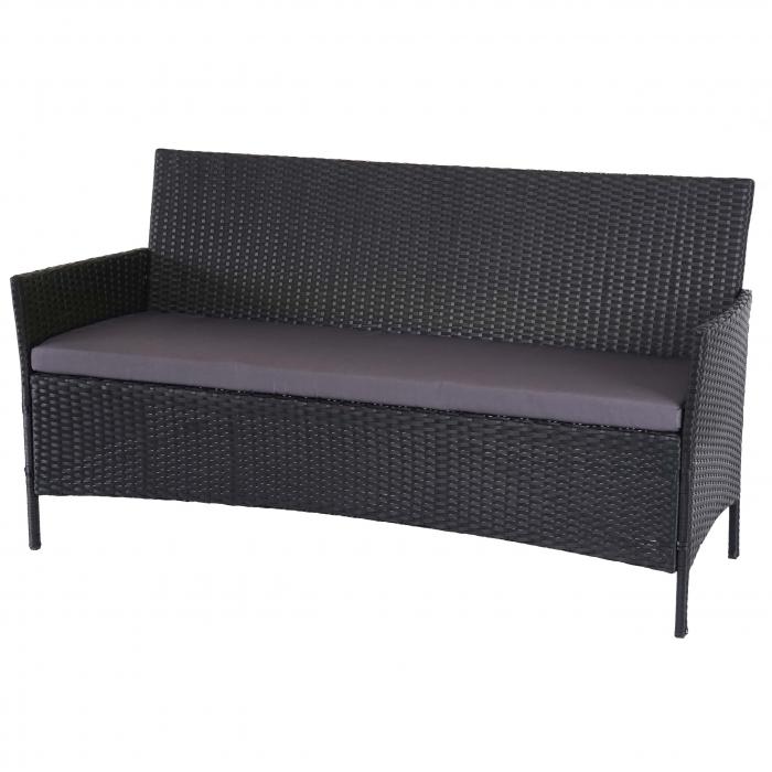 2-1-1 Poly-Rattan Garten-Garnitur Halden, Sitzgruppe Lounge-Set Sofa ~ anthrazit, Kissen anthrazit