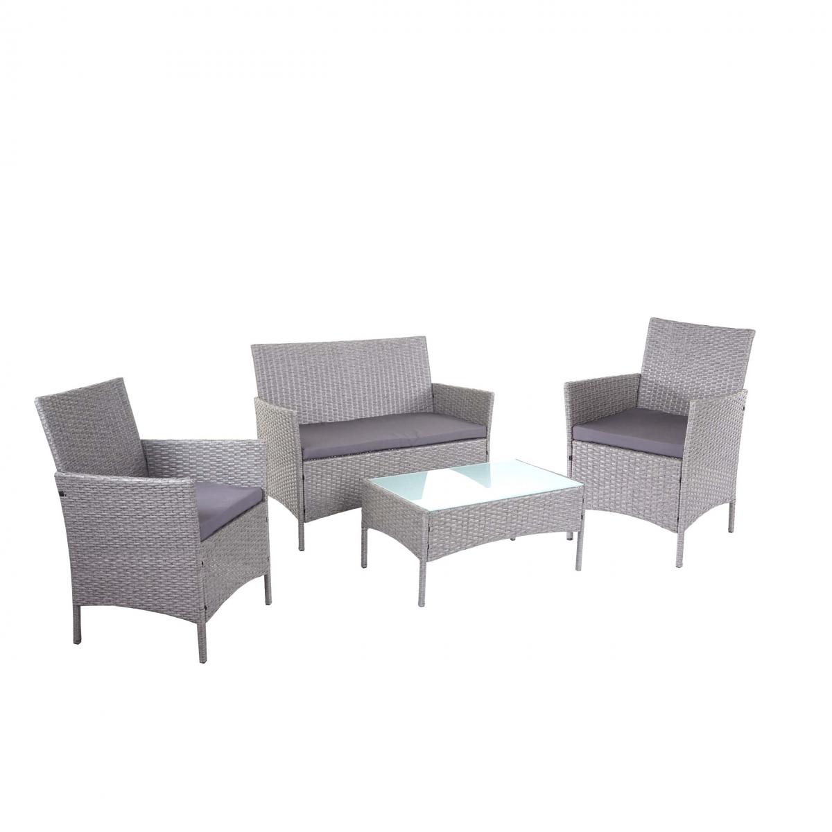 2-1-1 Poly-Rattan Garten-Garnitur Halden, Sitzgruppe Lounge-Set Sofa ~ grau, Kissen anthrazit