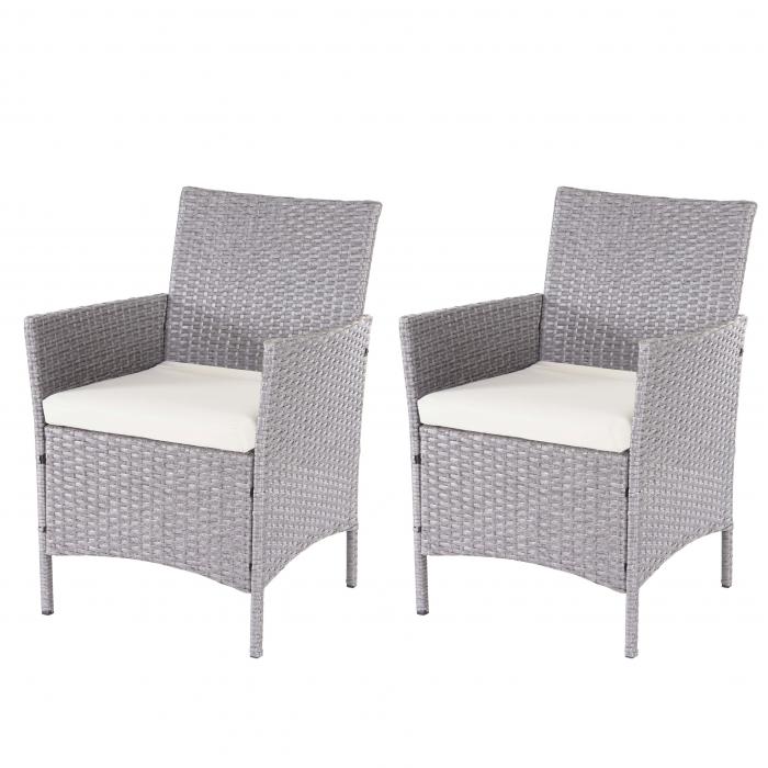 Poly-Rattan-Garnitur Halden, Gartenmbel Balkon-Set Sitzgarnitur ~ grau, Kissen creme