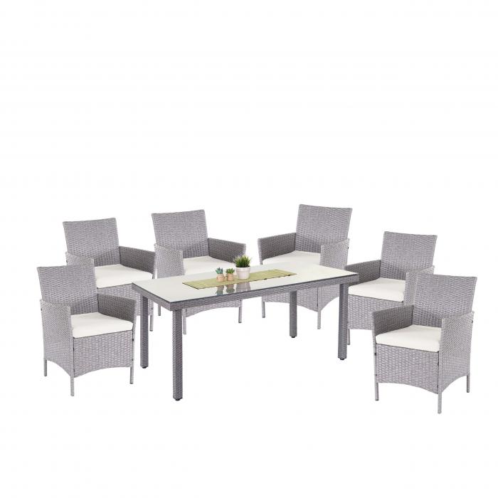 Poly-Rattan-Garnitur Halden, Gartenmbel Balkon-Set Sitzgarnitur ~ grau, Kissen creme