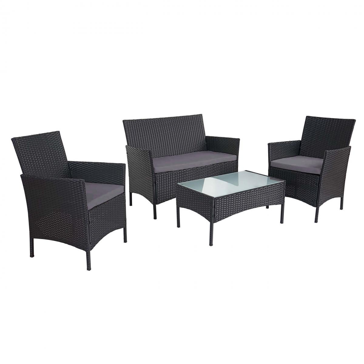 2-1-1 Poly-Rattan Garten-Garnitur Halden, Sitzgruppe Lounge-Set Sofa ~ anthrazit, Kissen anthrazit