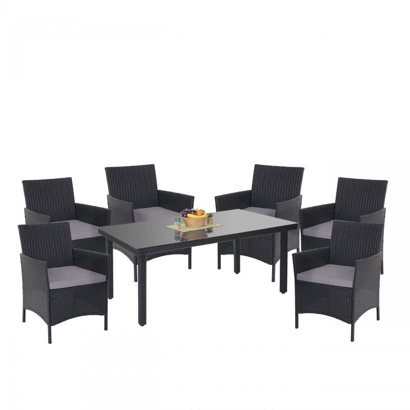Poly-Rattan-Garnitur Halden, Gartenmbel Balkon-Set Sitzgarnitur ~ anthrazit, Kissen anthrazit