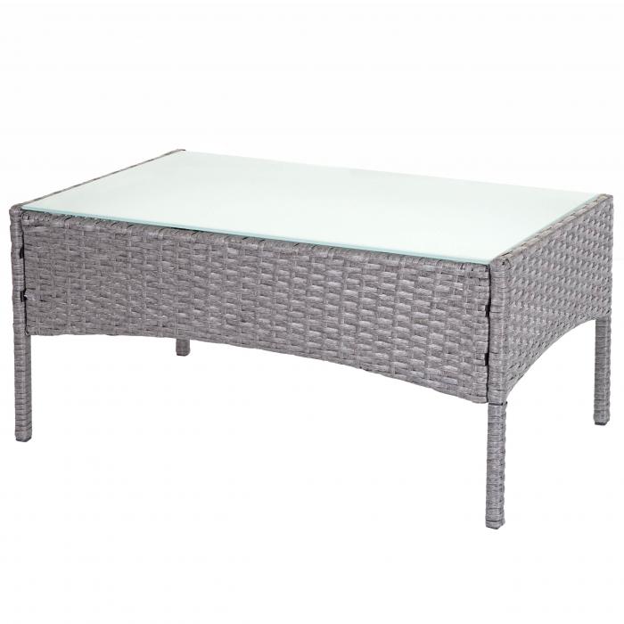 3-2-1-1 Poly-Rattan Garten-Garnitur Halden, Lounge-Set Sitzgruppe Sofa ~ grau, Kissen anthrazit