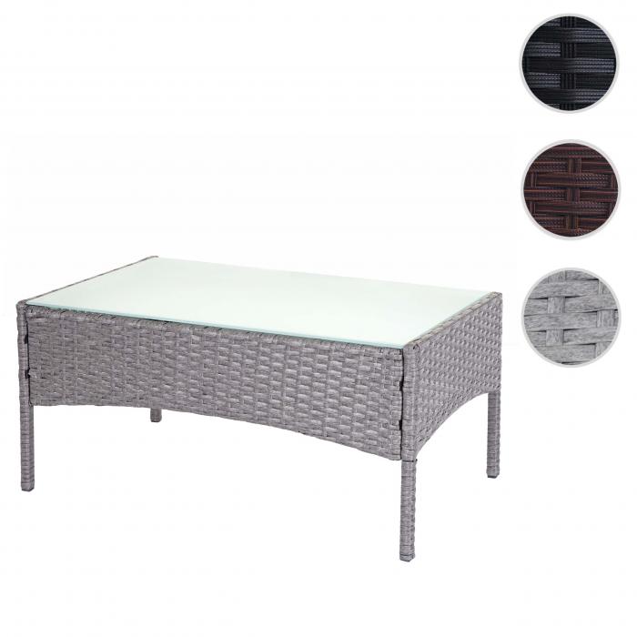 Poly-Rattan Gartentisch Halden, Beistelltisch Tisch mit Glasplatte ~ grau
