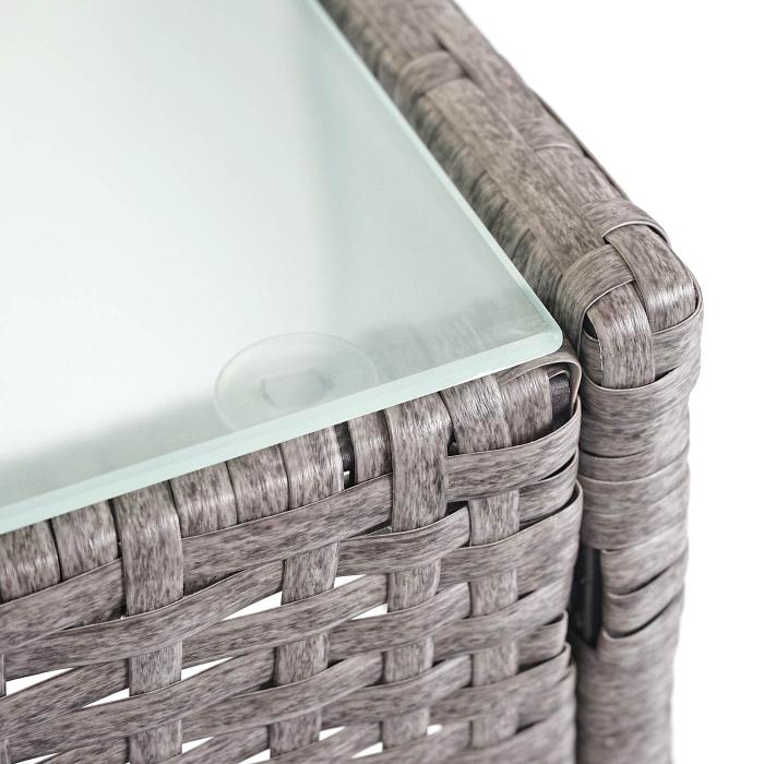 Poly-Rattan Gartentisch Halden, Beistelltisch Tisch mit Glasplatte ~ grau