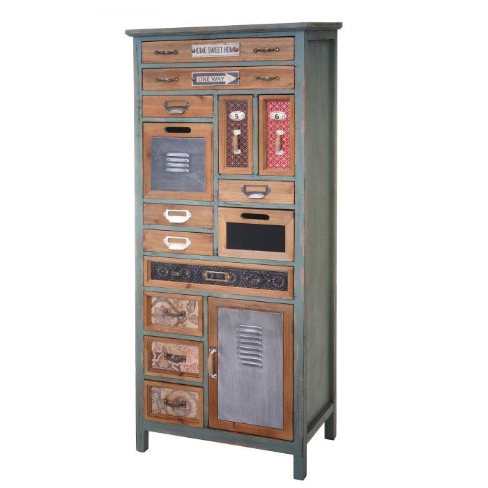 Apotheker-Schrank HWC-A43, Kommode, Tanne Holz massiv Vintage Shabby-Look 138x57x32cm