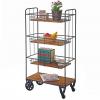 Rollwagen HWC-D78, Regal Rollregal Bcherregal Metallregal mit Hngekrben, 4 Ebenen Tanne Holz Vintage 120x67x32cm