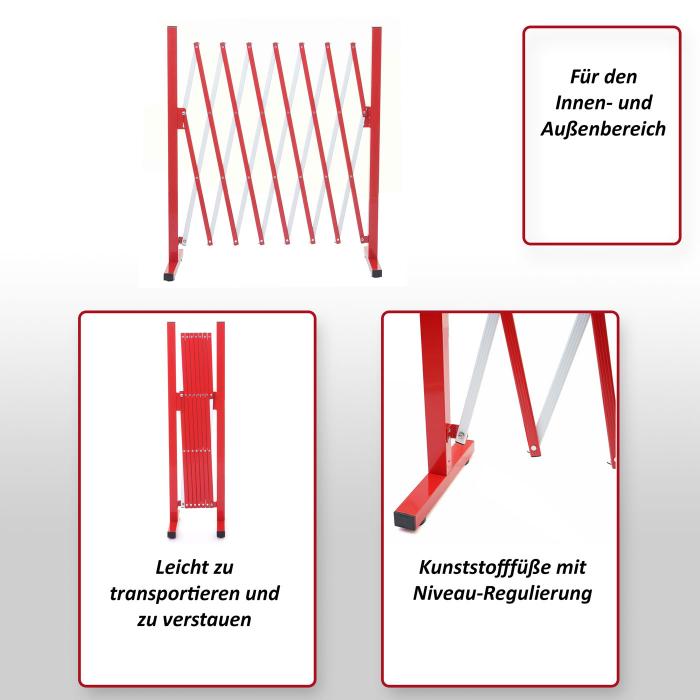 Absperrgitter HWC-B34, Scherengitter Zaun Schutzgitter ausziehbar, Alu rot-wei ~ Hhe 103cm, Breite 28-200cm