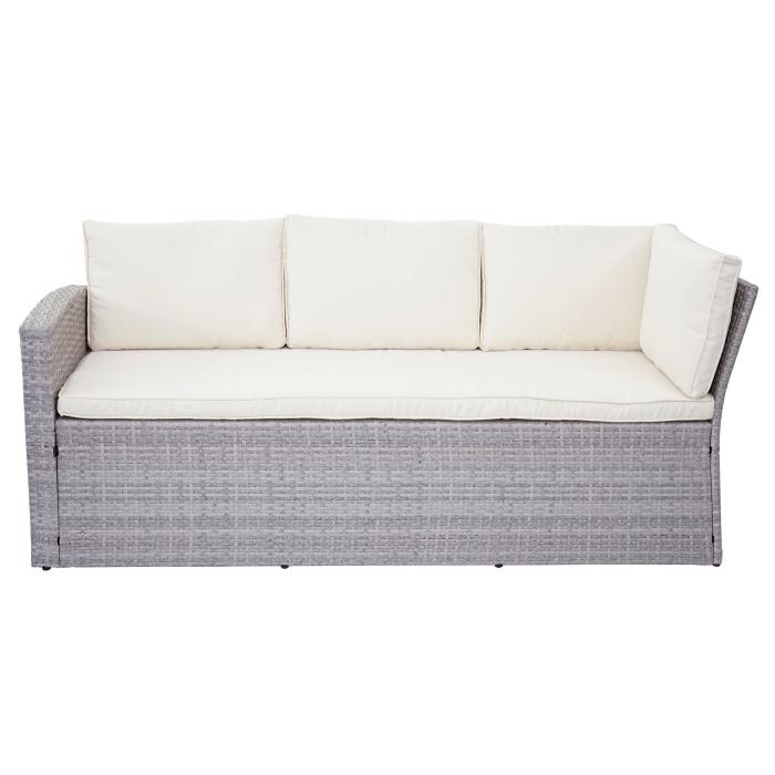 Retourenware | Poly-Rattan-Garnitur HWC-A29, Gartengarnitur Sitzgruppe Lounge-Esstisch-Set Sofa ~ hellgrau, Kissen creme