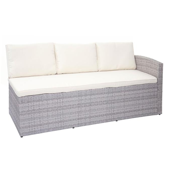 Poly-Rattan-Garnitur HWC-A29, Gartengarnitur Sitzgruppe Lounge-Esstisch-Set Sofa ~ hellgrau, Kissen creme