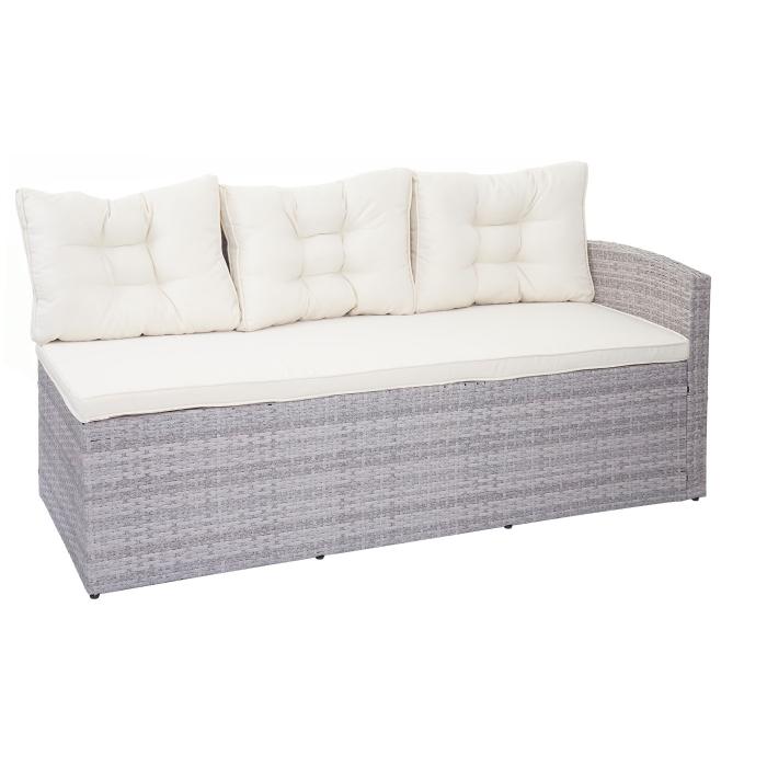 Poly-Rattan-Garnitur HWC-A29, Gartengarnitur Sitzgruppe Lounge-Esstisch-Set Sofa ~ hellgrau, Kissen creme + 2x Hocker