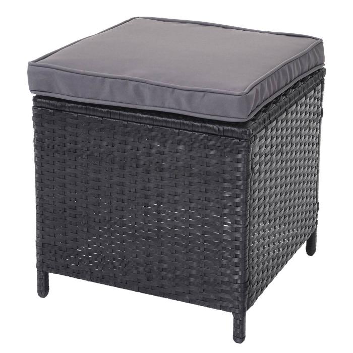 Poly-Rattan-Garnitur HWC-A29, Gartengarnitur Sitzgruppe Lounge-Esstisch-Set, schwarz ~ Kissen dunkelgrau, mit 2x Hocker