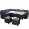 Poly-Rattan-Garnitur HWC-A29, Gartengarnitur Sitzgruppe Lounge-Esstisch-Set, schwarz ~ Kissen dunkelgrau, mit 2x Hocker