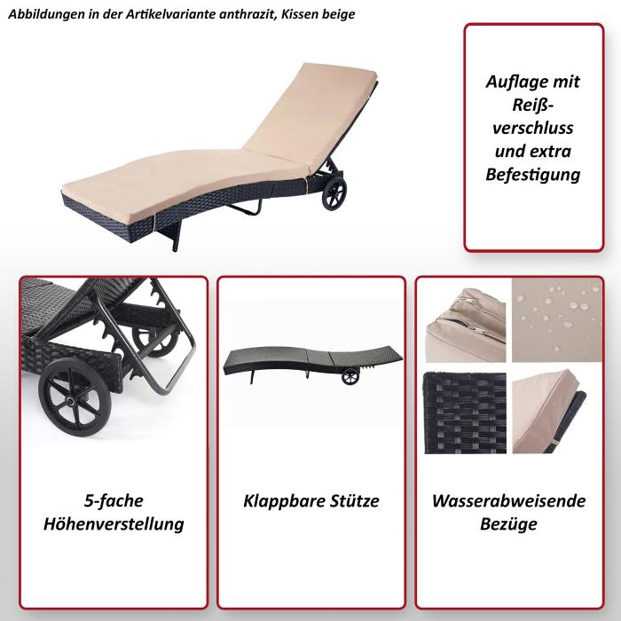 B-Ware (Kratzer SK2) | Sonnenliege HWC-D80, Gartenliege Relaxliege Liege, Poly-Rattan ~ grau, Kissen beige