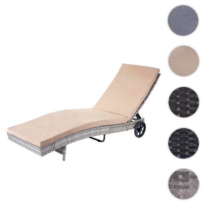 Sonnenliege HWC-D80, Gartenliege Relaxliege Liege, Poly-Rattan ~ grau, Kissen beige