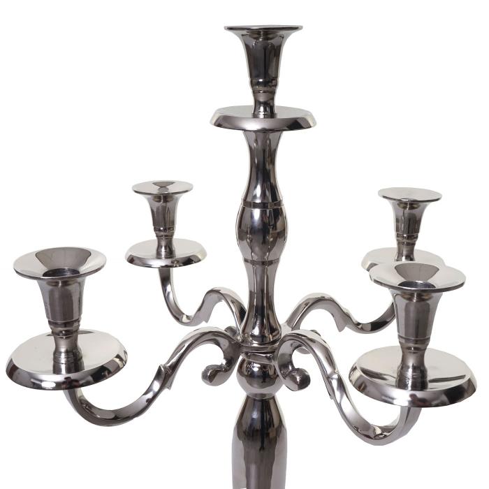 Kerzenleuchter HWC-D81, Kerzenstnder Leuchter Kerzenhalter, 5-armig aus Aluminium 60cm massiv 1,6kg ~ Farbe: Silber