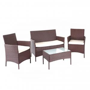 Poly-Rattan Garten-Garnitur HWC-D82, Sitzgruppe Lounge-Set ~ braun-meliert mit Kissen creme