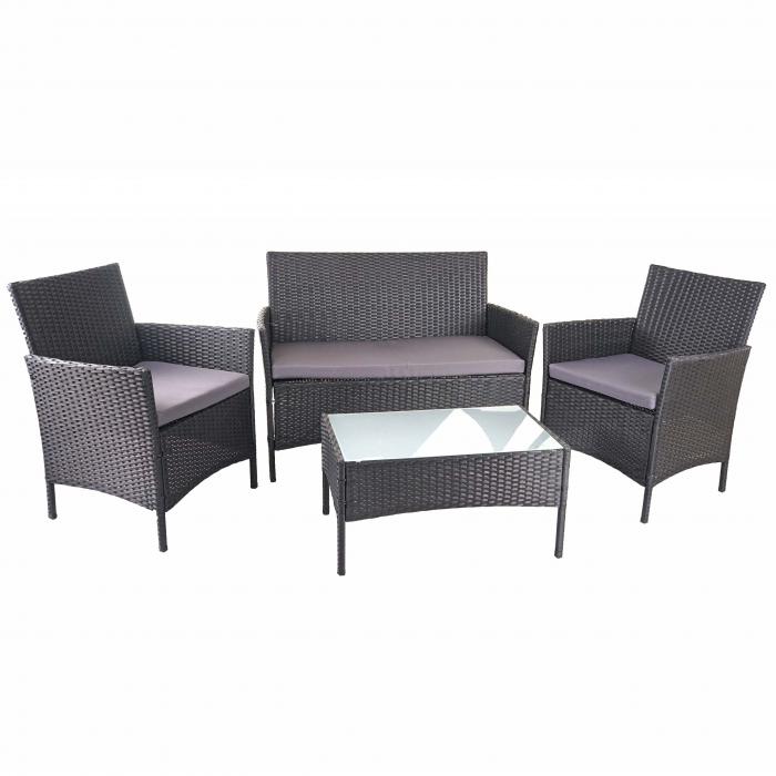 Poly-Rattan Garten-Garnitur HWC-D82, Sitzgruppe Lounge-Set ~ schwarz mit Kissen anthrazit