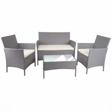 Poly-Rattan Garten-Garnitur HWC-D82, Sitzgruppe Lounge-Set ~ grau mit Kissen creme