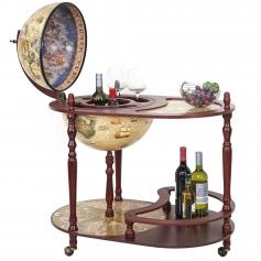 Globusbar mit Tisch HWC-D84, Minibar Hausbar Tischbar, Weltkugel Ø 42cm rollbar Eukalyptusholz FSC-zertifiziert