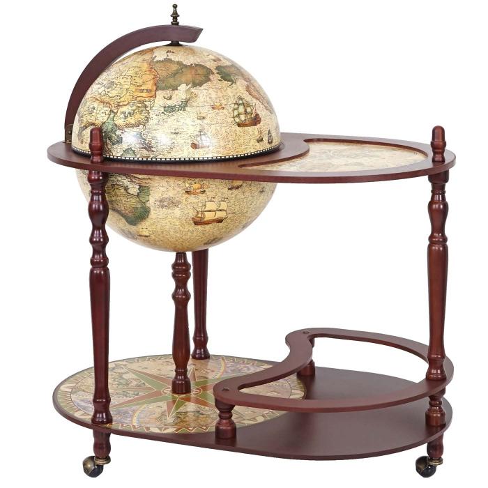 Globusbar mit Tisch HWC-D84, Minibar Hausbar Tischbar, Weltkugel  42cm rollbar Eukalyptusholz MVG-zertifiziert