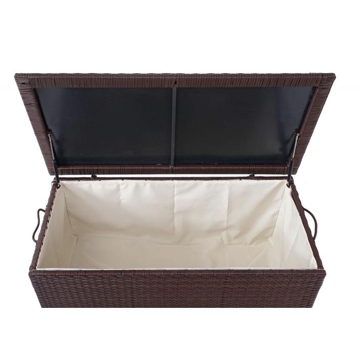 Poly-Rattan Kissenbox HWC-D88, Gartentruhe Auflagenbox Truhe ~ Premium braun, 63x135x52cm 320l