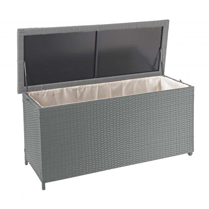 Poly-Rattan Kissenbox HWC-D88, Gartentruhe Auflagenbox Truhe ~ Premium grau, 63x135x52cm 320l