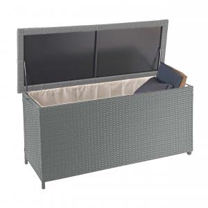 Poly-Rattan Kissenbox HWC-D88, Gartentruhe Auflagenbox Truhe ~ Premium grau, 63x135x52cm 320l