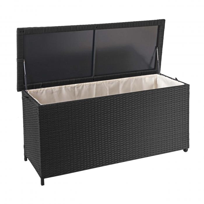 Poly-Rattan Kissenbox HWC-D88, Gartentruhe Auflagenbox Truhe ~ Premium schwarz, 63x135x52cm 320l