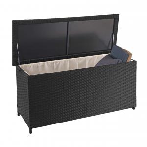 Poly-Rattan Kissenbox HWC-D88, Gartentruhe Auflagenbox Truhe ~ Premium schwarz, 63x135x52cm 320l