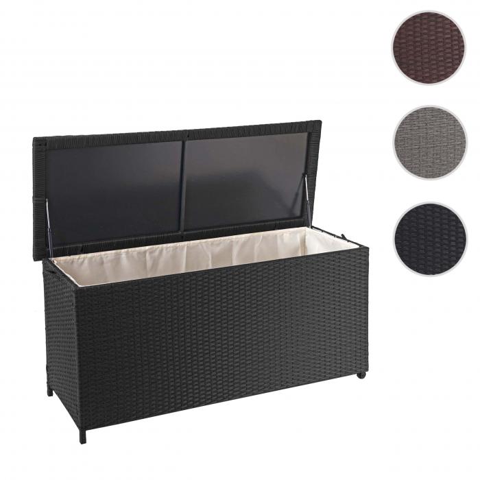 Poly-Rattan Kissenbox HWC-D88, Gartentruhe Auflagenbox Truhe ~ Premium schwarz, 63x135x52cm 320l