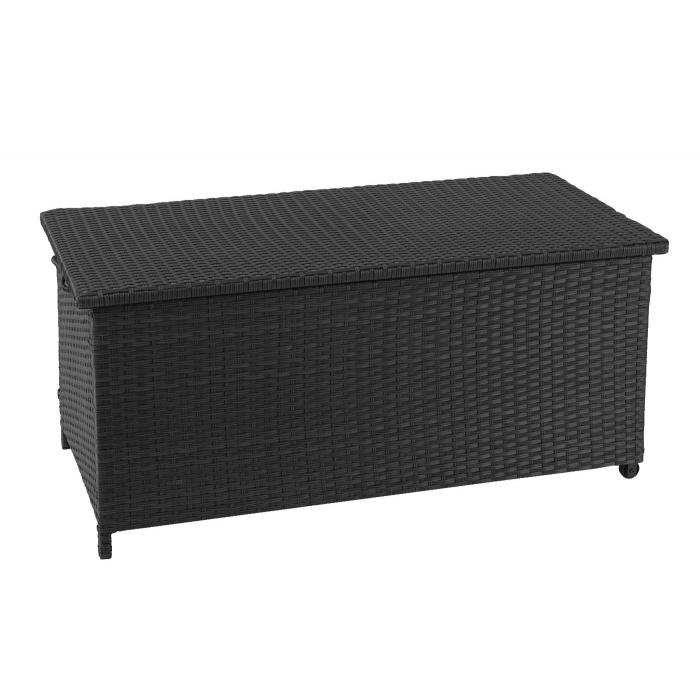 Poly-Rattan Kissenbox HWC-D88, Gartentruhe Auflagenbox Truhe ~ Premium schwarz, 63x135x52cm 320l