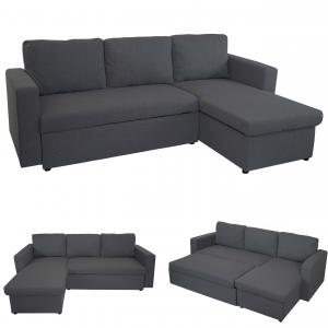 Schlafsofa HWC-D92, Couch Ecksofa Sofa, Schlaffunktion 220x152cm Stoff/Textil ~ dunkelgrau, ohne Deko-Kissen