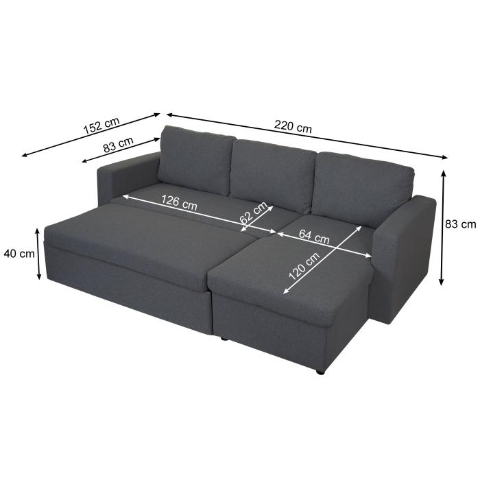 Defekte Ware (kein zusammenstecken mglich, SK3) | Schlafsofa HWC-D92, Couch Schlaffunktion 220x152cm Stoff ~ dunkelgrau