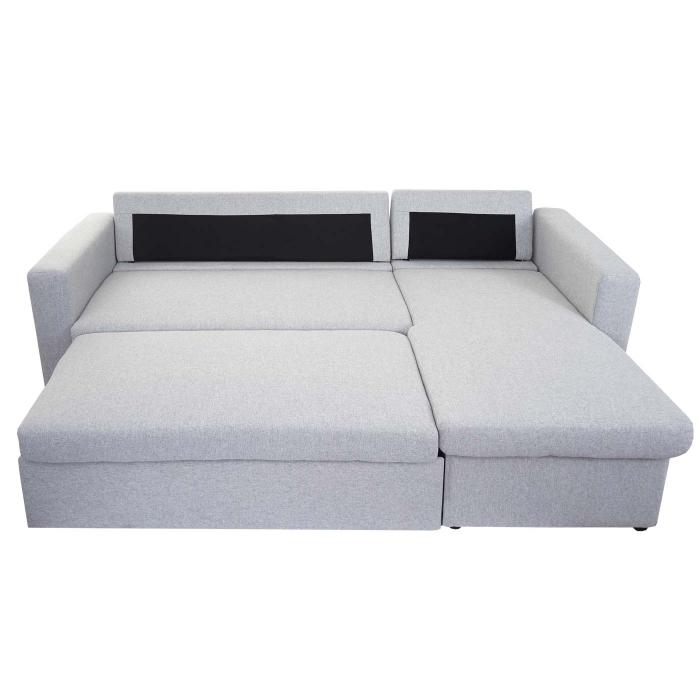 Schlafsofa HWC-D92, Couch Ecksofa Sofa, Schlaffunktion 220x152cm Stoff/Textil ~ hellgrau, ohne Deko-Kissen