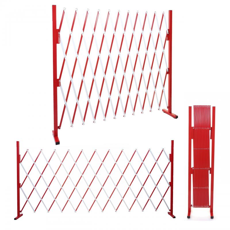 Absperrgitter HWC-B34, Scherengitter Zaun Schutzgitter ausziehbar, Alu rot-wei ~ Hhe 153cm, Breite 36-300cm