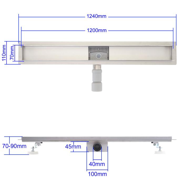 Duschrinne HWC-D94d, Bodenablauf Abflussrinne Duschablauf, Edelstahl Siphon 50-120cm ~ 120cm