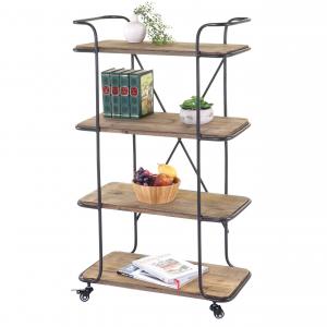 Rollregal HWC-D97, Regal Rollwagen Bcherregal Metallregal mit Rollen, 4 Ebenen Tanne Holz 116x637x34cm