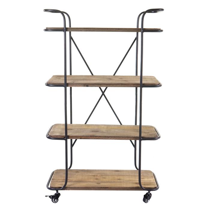 Rollregal HWC-D97, Regal Rollwagen Bcherregal Metallregal mit Rollen, 4 Ebenen Tanne Holz 116x637x34cm