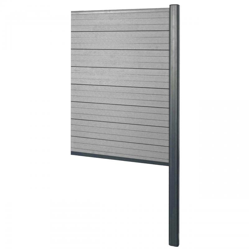 WPC-Sichtschutz Sarthe, Zaun Windschutz, Alu-Pfosten zum Einbetonieren ~ Erweiterungselement schmal, 95cm grau