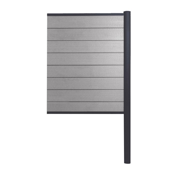WPC-Sichtschutz Sarthe, Zaun Windschutz, Alu-Pfosten zum Einbetonieren ~ Erweiterungselement schmal, 95cm grau