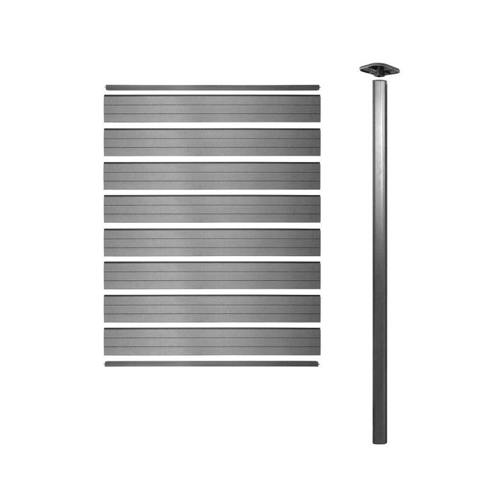 WPC-Sichtschutz Sarthe, Zaun Windschutz, Alu-Pfosten zum Einbetonieren ~ Erweiterungselement schmal, 95cm grau