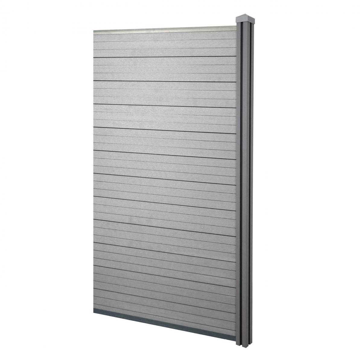 WPC-Sichtschutz Sarthe, Windschutz Zaun, WPC-Pfosten ~ Erweiterungselement schmal, 0,98m grau