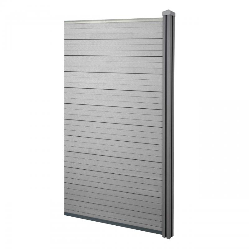 WPC-Sichtschutz Sarthe, Windschutz Zaun, WPC-Pfosten ~ Erweiterungselement schmal, 0,98m grau