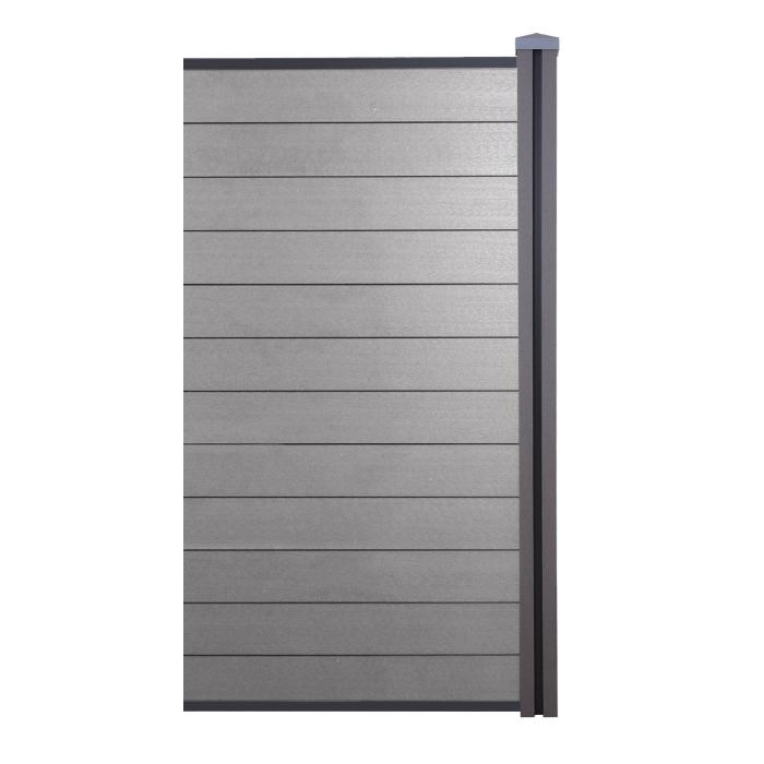WPC-Sichtschutz Sarthe, Windschutz Zaun, WPC-Pfosten ~ Erweiterungselement schmal, 0,98m grau