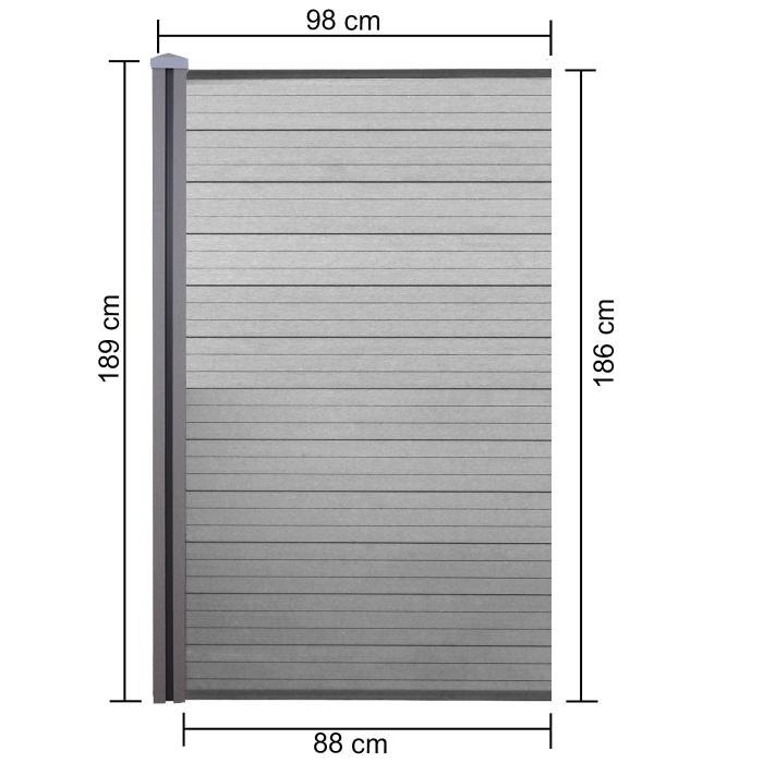 WPC-Sichtschutz Sarthe, Windschutz Zaun, WPC-Pfosten ~ Erweiterungselement schmal, 0,98m grau