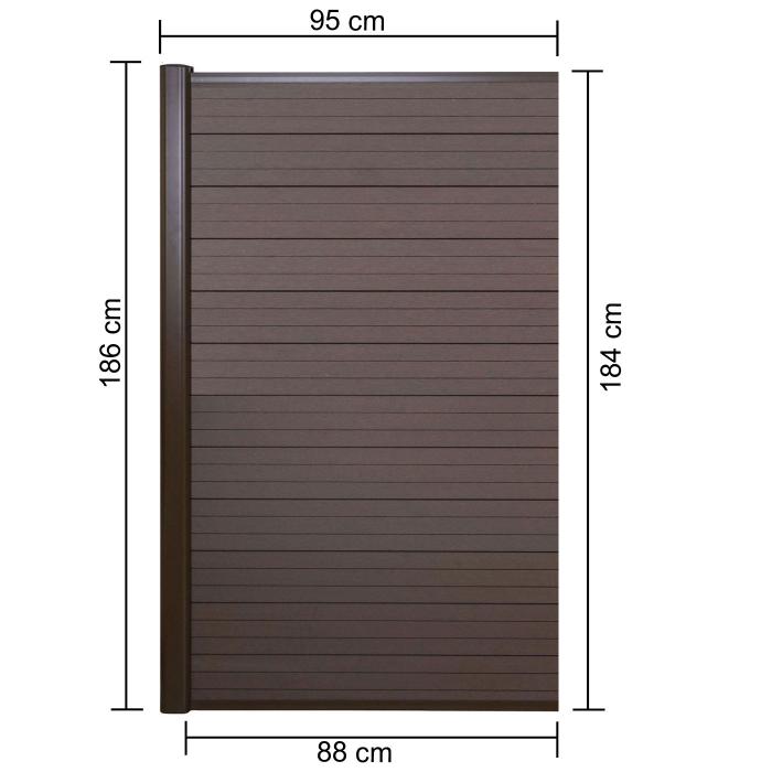 WPC-Sichtschutz Sarthe, Windschutz Zaun, Alu-Pfosten ~ Erweiterungselement schmal, 0,95m braun