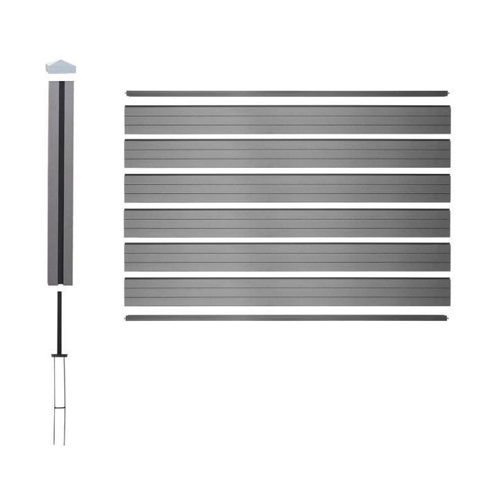 WPC-Sichtschutz Sarthe, Windschutz Zaun, WPC-Pfosten ~ Erweiterungselement niedrig, 1,88m grau