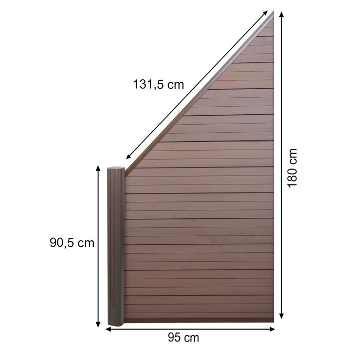 WPC-Sichtschutz Sarthe, Windschutz Zaun, Alu-Pfosten ~ Erweiterungselement schrg links, 0,95m braun